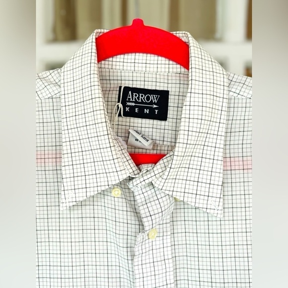 Arrow Kent Men’s Size 16 Short Sleeve White w/Black & Grey Checkered Plaid Shirt - Picture 5 of 9